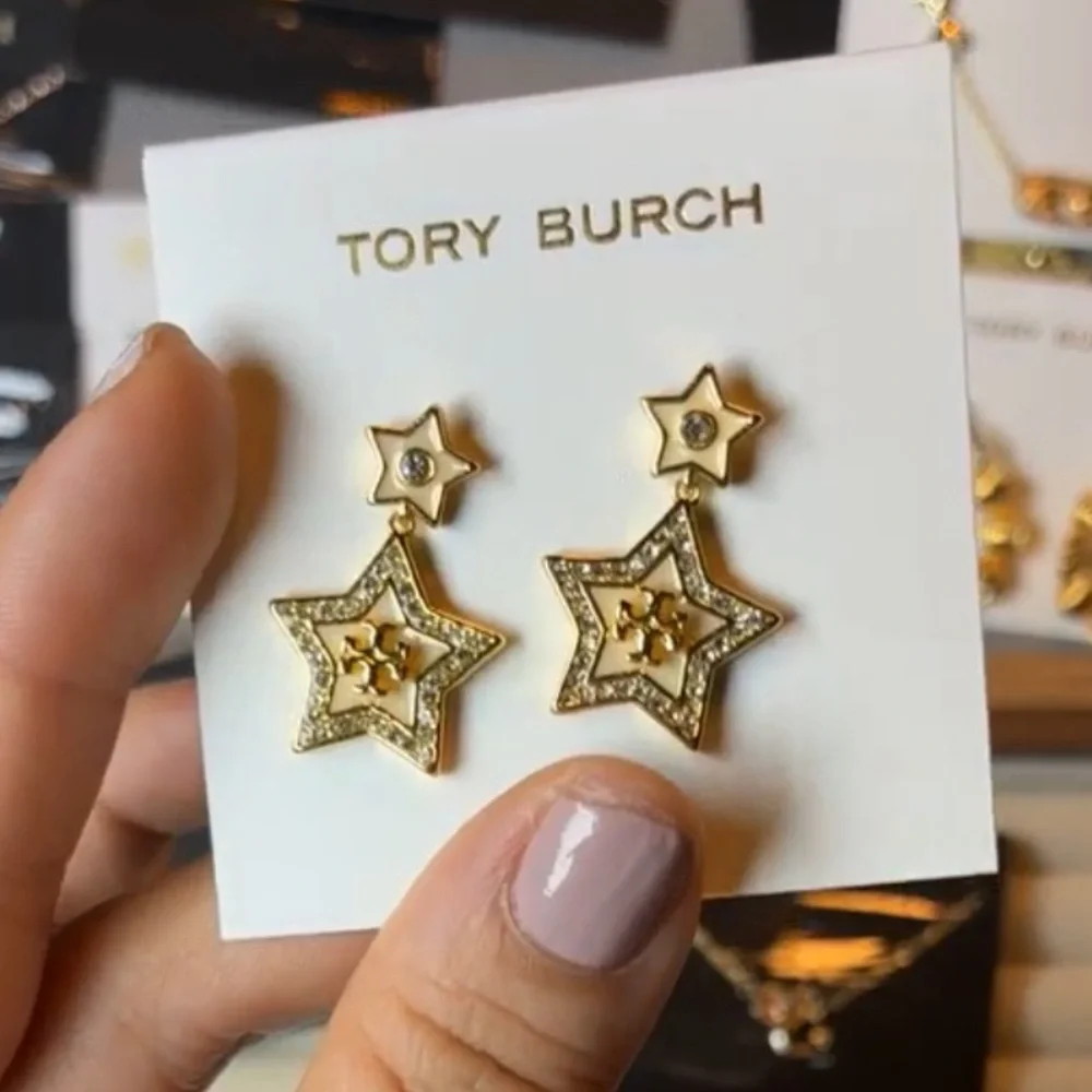 Tory Burch Women's Falling Star Drop Earrings in Tory Gold White OS